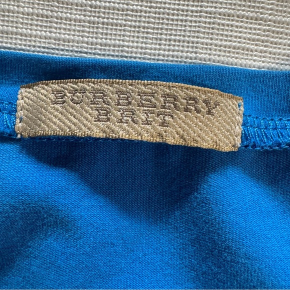 Burberry Brit London England Blue 3/4 sleeve Tee with Nova Check Cuffs Small - Picture 3 of 6